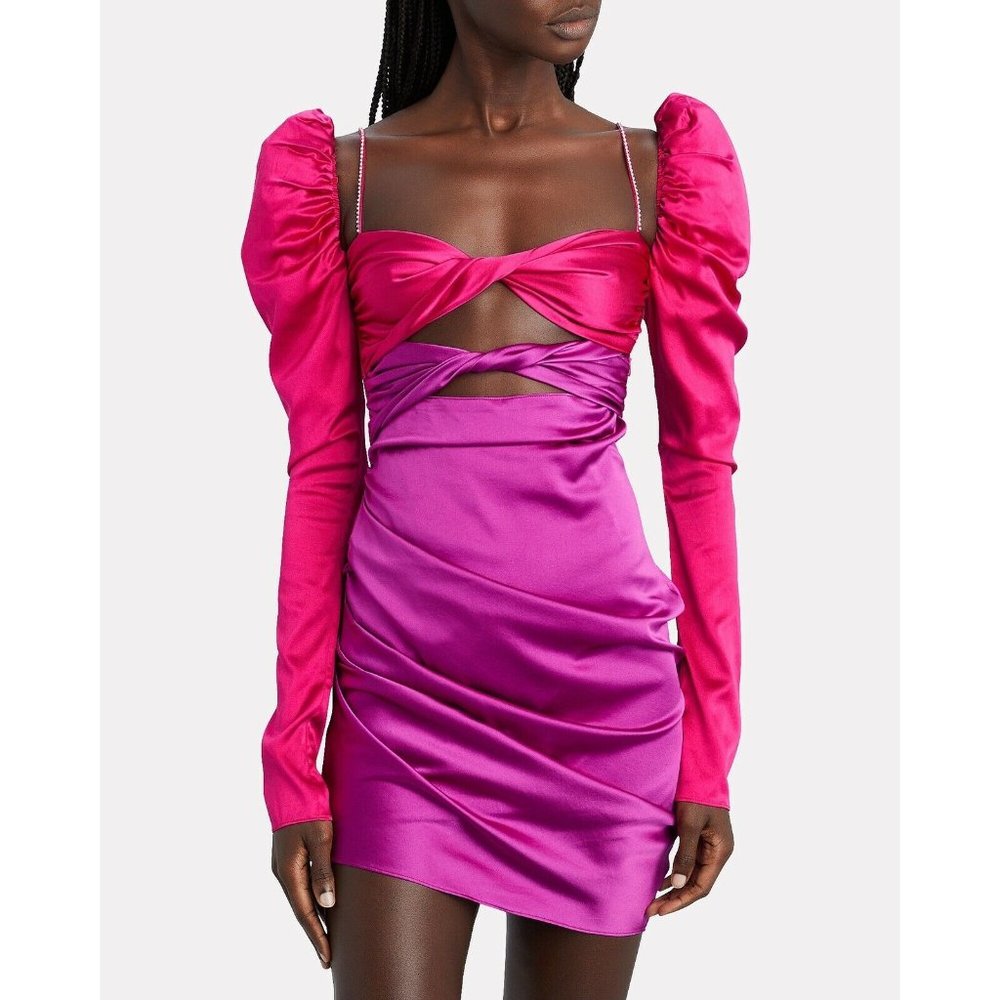 The Bar Silk Twist Dress Pink Purple Silk Mini